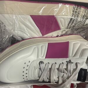 Jimmy Choo White and Pink Star Sneakers